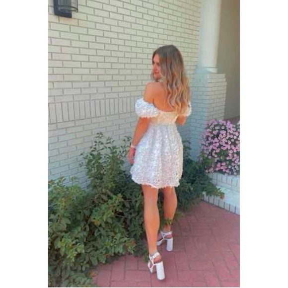 LULUS White 3D Floral Babydoll Dress - Picture 3 of 9